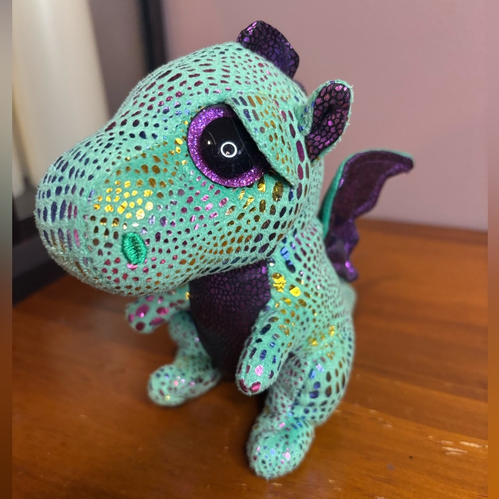 Ty “Cinder” small Sparkly Dragon Plush with Teal and Purple
